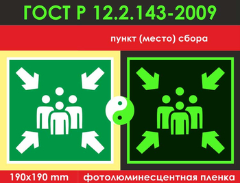 E21 пункт (место) сбора (фотолюминесцентная пленкаГОСТ 34428-2018,  200х200 мм) - Знаки безопасности - Фотолюминесцентные знаки - Магазин охраны труда Протекторшоп