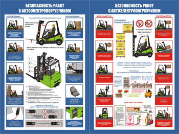 ПС50 Безопасность работ с электропогрузчиками (пленка самокл., А2, 2 листа) - Плакаты - Охрана труда на складе - Магазин охраны труда Протекторшоп